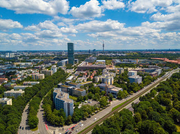 High angle view of buildings in munich against sky