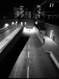 High angle view of illuminated building at night