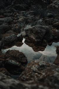 High angle view of rock formation in water