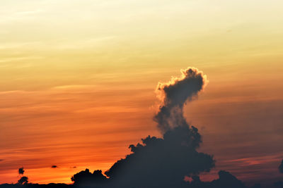 Smoke emitting from chimney against sky during sunset