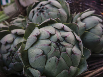 Close-up of artichokes in basket