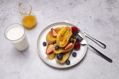 High angle view of food in plate on table