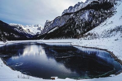 Frozen lake against sky during winter