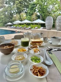 High angle view of food on table