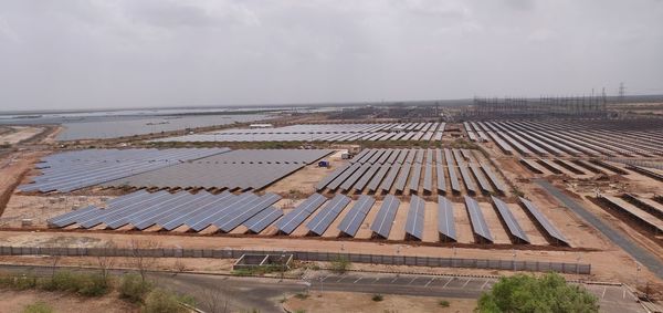 High angle view of solar energy plant