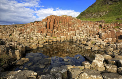 View of rocks against cloudy sky