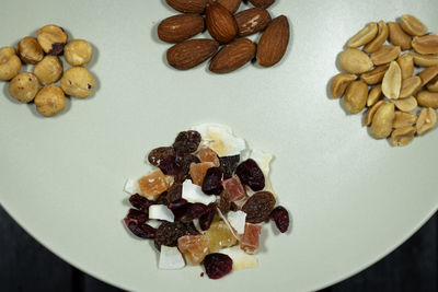 High angle view of dessert on table