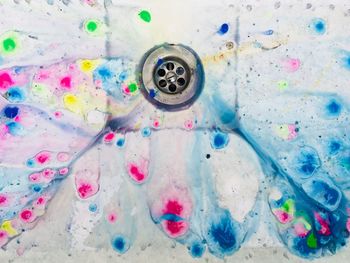 High angle view of multi colored pencils in bathroom