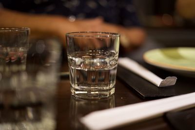 Close-up of beer in glass on table