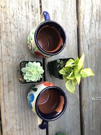 High angle view of coffee cup on table