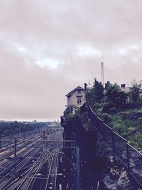 Train on railroad tracks against sky