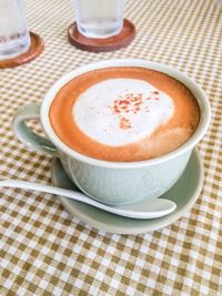 High angle view of coffee on table