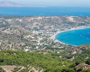 View over beach and bay of kefalos, kos greece