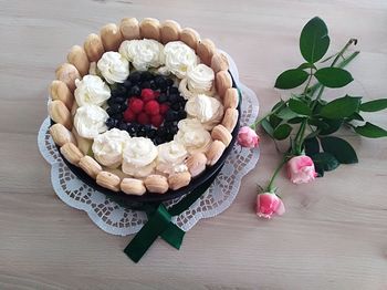 High angle view of berries on table