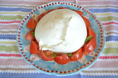 Directly above shot of dessert in plate on table