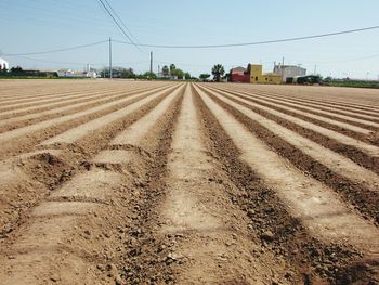 Agricultural field against clear sky