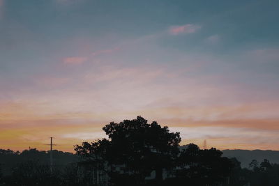 Low angle view of silhouette trees against sky at sunset