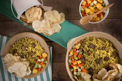 High angle view of vegetables in bowl on table