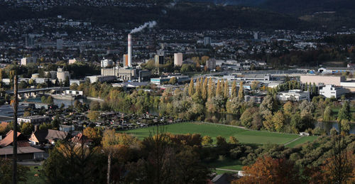 High angle view of townscape against sky