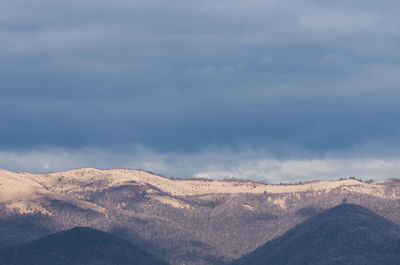 Scenic view of mountain against cloudy sky