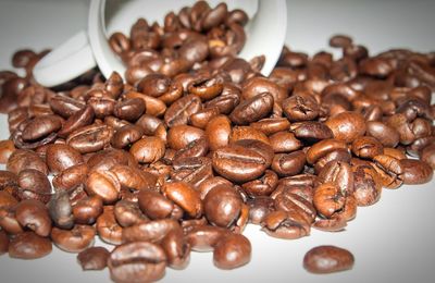 Close-up of coffee beans on table