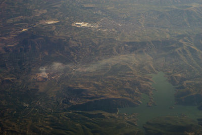 High angle view of sea and land