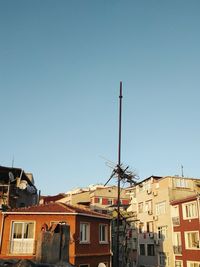 Low angle view of buildings against clear sky