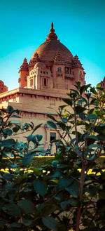 Low angle view of temple against building