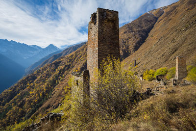 Old ancient historical towers of the chechens in the caucasus mountains