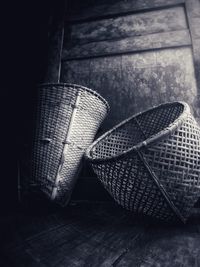 High angle view of wicker basket on table