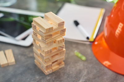 Stack of block removal game on table