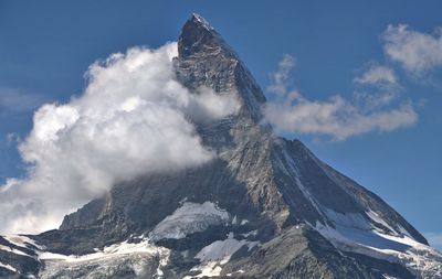 Aerial view of snowcapped mountains against sky