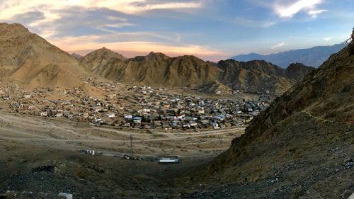 Panoramic view of landscape and mountains against sky