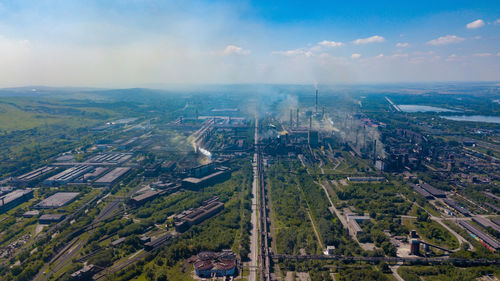 Aerial view of a metallurgical plant and an industrial zone. view from above.