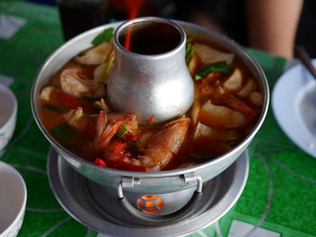 High angle view of food in bowl on table