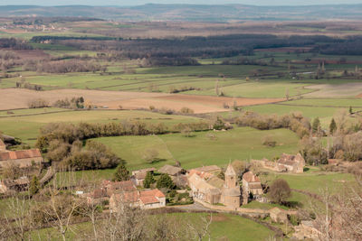 High angle view of trees on field in brancion castle in saône et loire in burgundy