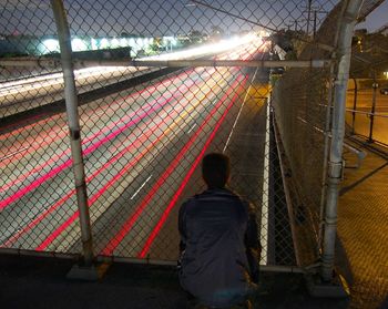 Woman in railroad track