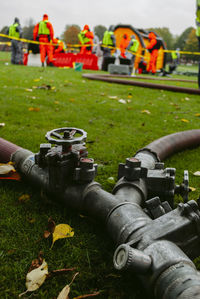 High angle view of people in lawn