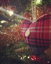 Close-up of christmas decoration hanging on tree