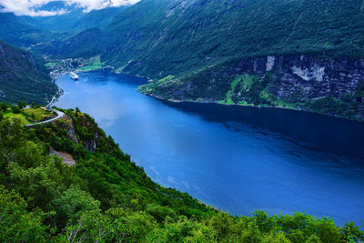 High angle view of river amidst trees in forest