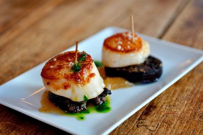 Close-up of tapas served in plate on table