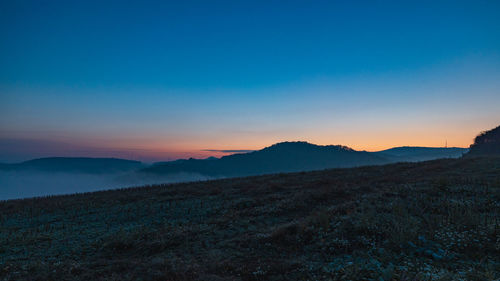 Scenic view of landscape against sky during sunset