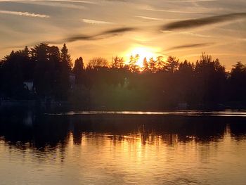 Scenic view of lake against sky during sunset