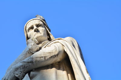 Low angle view of statue against clear blue sky