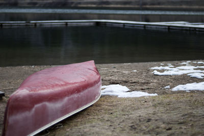 Close-up of snow on water