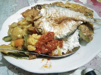 High angle view of meal served in plate