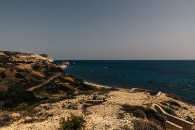 Scenic view of sea against clear sky