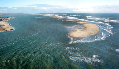 High angle view of sea against sky at chatham, cape cod.  