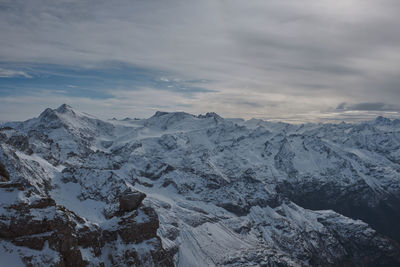 Scenic view of snowcapped mountains against sky