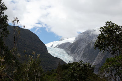 Scenic view of mountains against cloudy sky